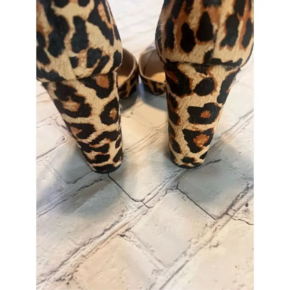Michael Shannon Size 7.5 Romina Ankle Strap Chunky Heels Cheetah Print Cocktail